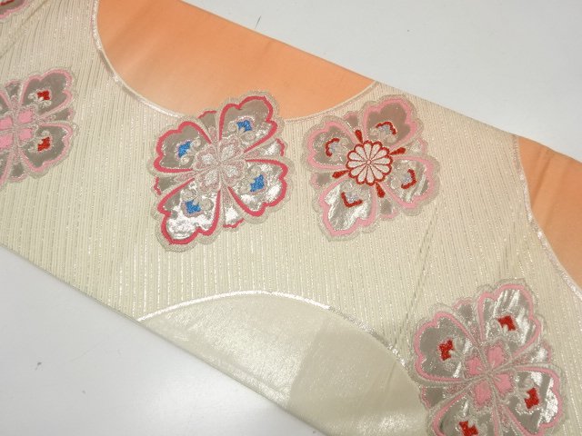 JAPANESE KIMONO / ANTIQUE FUKURO OBI / SILK / WOVEN FLOWER RHOMBUS